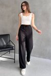 Siyah Bürümcük Yüksel Bel Lastikli Pantolon