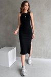 Siyah Midi Boy Yırtmaçlı Kalem Elbise