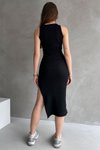 Siyah Midi Boy Yırtmaçlı Kalem Elbise