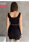 Siyah Modal Kumaş Mini Etek Crop Bluz İkili Takım