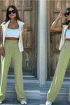 Yeşil Likralı Palazzo Cırtlı Pantolon