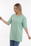 Mint Düz Uzun Ve Yırtmaçlı Duble Kol Önü Baskısız T-shirt Tunik