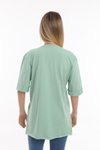 Mint Düz Uzun Ve Yırtmaçlı Duble Kol Önü Baskısız T-shirt Tunik