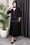 Siyah Önü Cep Detaylı Düğmeli Ve Örgü Kumaş Burgu Hırka