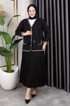 Siyah Önü Cep Detaylı Düğmeli Ve Örgü Kumaş Burgu Hırka