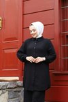 Siyah Ve Spor Giyime Uygun Düğme Detaylı Şık Düz Renk Dokuma Viskon Gömlek Tunik
