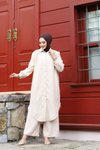 Taş Yazlık Gömlek Yaka Ve Önü Düğmeli Keten Kumaş Uzun Tunik,pantalon İkili Takım