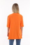 Turuncu Düz Uzun Ve Yırtmaçlı Duble Kol Önü Baskısız T-shirt Tunik