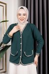 Yeşil Önü Cep Detaylı Düğmeli Ve Örgü Kumaş Burgu Hırka