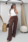Acı Kahve Lastikli Keten Pamuk Palazzo Pantolon