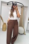 Acı Kahve Lastikli Keten Pamuk Palazzo Pantolon