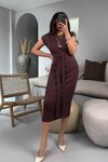 Acı Kahve Modal Kumaş Yarım Kuşaklı Midi Elbise