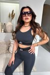 Antrasit Marka Model Biye Detay Tayt Crop Takım