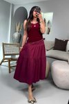 Bordo Beli Lastikli Uzun Kloş Etek