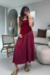 Bordo Beli Lastikli Uzun Kloş Etek