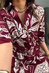 Bordo Desenli Uzun Gömlek Elbise