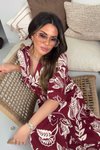 Bordo Desenli Uzun Gömlek Elbise