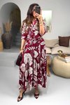 Bordo Desenli Uzun Gömlek Elbise