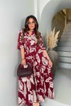 Bordo Desenli Uzun Gömlek Elbise