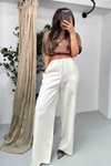 Ekru Çizgili Beli Lastik Palazzo Pantolon