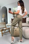 Haki Gabardin Havuç Model Beli Lastikli Pantolon