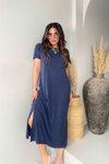 İndigo Mavi Oysh Model Basic Midi Elbise