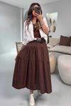 Kahve Beli Lastikli Uzun Kloş Etek