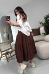 Kahve Beli Lastikli Uzun Kloş Etek