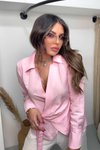 Pembe Çizgili Kruvaze Bağcık Detaylı Gömlek