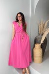 Pembe Kruvaze Hasır Örme İp Detay Uzun Elbise