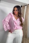 Pembe Volanlı Dökümlü Gömlek