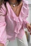 Pembe Volanlı Dökümlü Gömlek