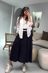 Siyah Beli Lastikli Uzun Kloş Etek