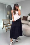 Siyah Beli Lastikli Uzun Kloş Etek