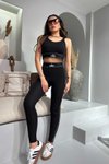 Siyah Marka Model Biye Detay Tayt Crop Takım