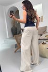 Taş Lastikli Keten Pamuk Palazzo Pantolon