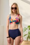 Lacivert Kruvaze Toparlayıcı Renk Paletli Bikini Takım