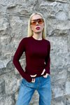 Bordo Parmak Geçirmeli Body