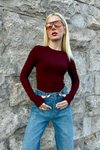 Bordo Parmak Geçirmeli Body