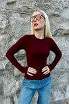 Bordo Parmak Geçirmeli Body
