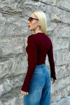 Bordo Parmak Geçirmeli Body