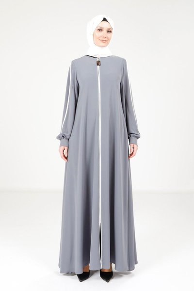 Gri Biye Detaylı Ferace