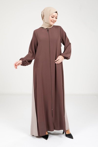 Coffee Zipper Double Abaya