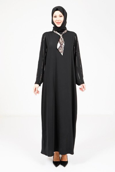 Dress with Black Scarf