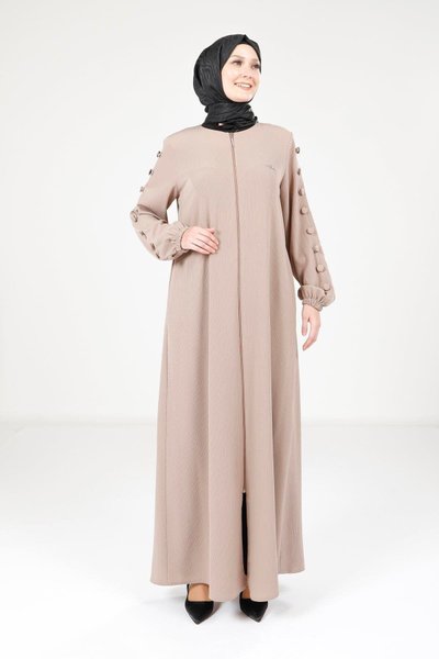 Vizon Button-Detail Sleeve Abaya