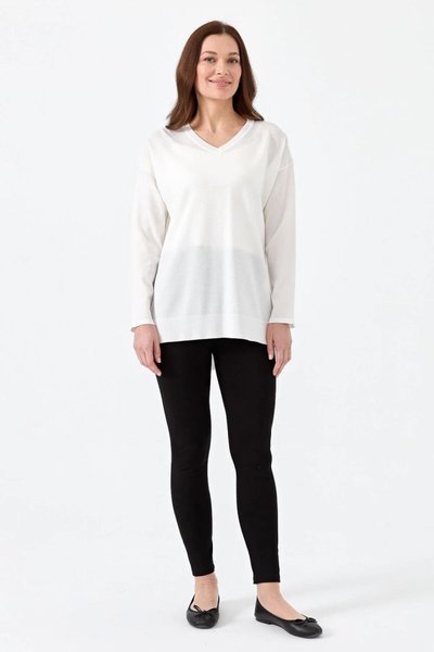 Ecru V-Neck Ribbed Blouse