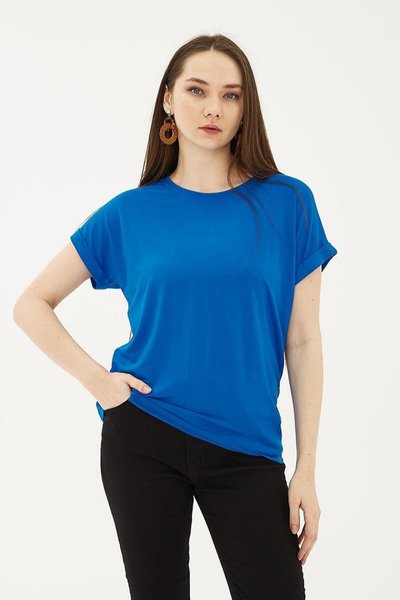 Saks Katlamalı Kol Sıfır Yaka Bluz