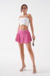 Pembe Puantiyeli Yüksek Bel Şort Etek