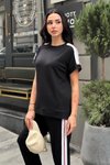 Siyah Şeritli Modal Eşofman Takımı Kadın Rahat İkili Takım