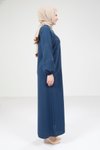 İndigo Tesettür Ferace - Çizgi Detaylı Cepli